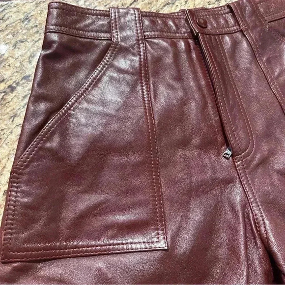 Rare! Ganni 100% lamb leather burgundy high waisted shorts sz 36 FR US 4 fall - Picture 14 of 14
